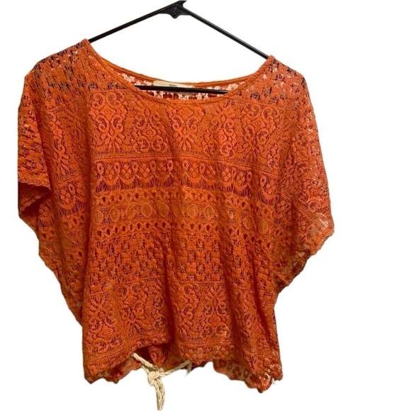 Ikka Medium rust crochet shirt w belt - Picture 1 of 4